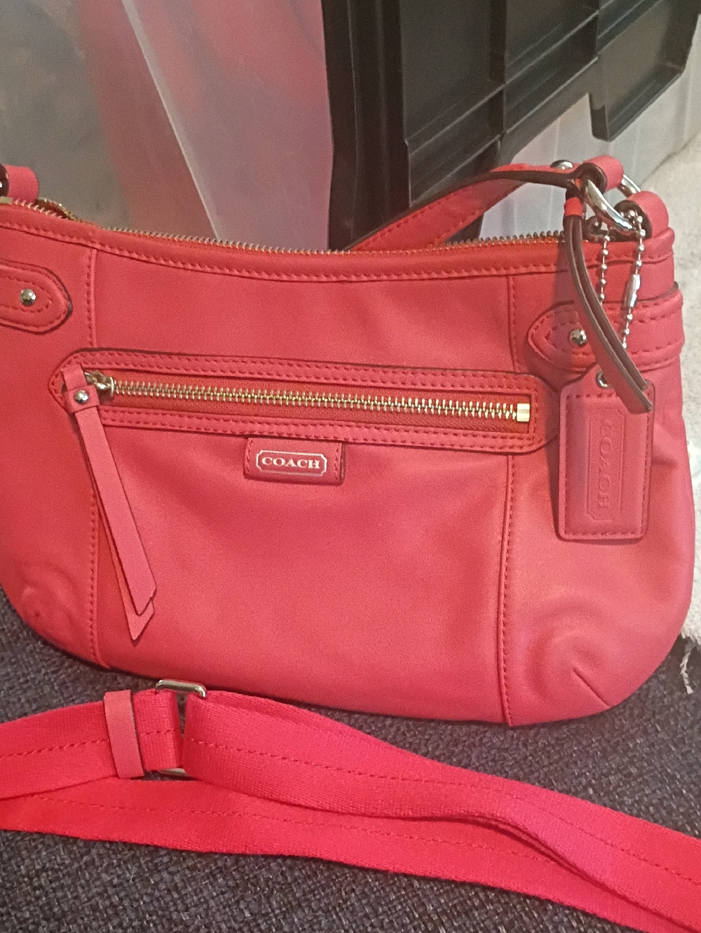 NWOT Coach Coral-Red Leather Crossbody Bag